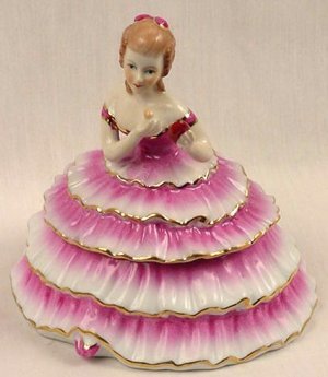 Powder Trinket Box Girl Pink Limoges China Figurine - 15839
