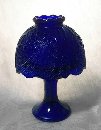 Candleholder Lamp Blue Glass w/Shade - 16291