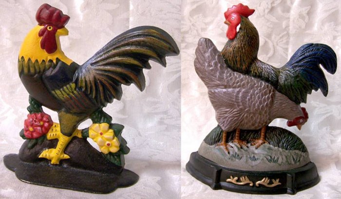 Set/2 Hen & Rooster DoorStops Country Farm Door Stops -03005-2