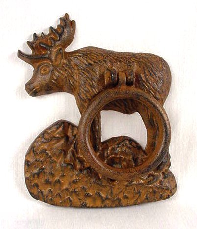 Cast Iron Moose Doorknocker Ring Rustic Cabin - 11612