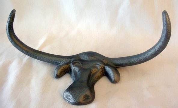 Cast Iron Longhorn Steer Wall Hook Cow Country - 05212