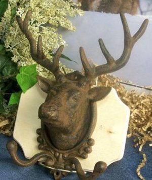 Cast Iron Moose Head Wall Hook Rustic Cabin - 01647