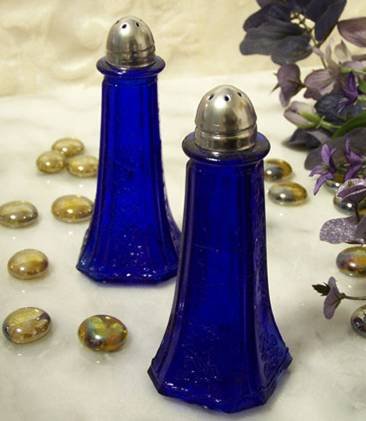 Blue Glass Floral Salt & Pepper Shakers - 16151