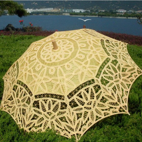 free shipping Exquisite White/Ivory Battenburg Lace Wedding Parasol Umbrella Bridal Shower