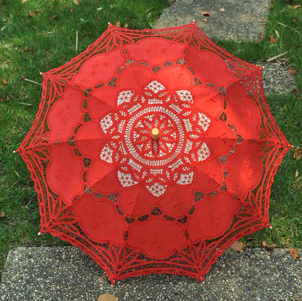 free shipping Exquisite White/Ivory Battenburg Lace Wedding Parasol Umbrella Bridal Shower