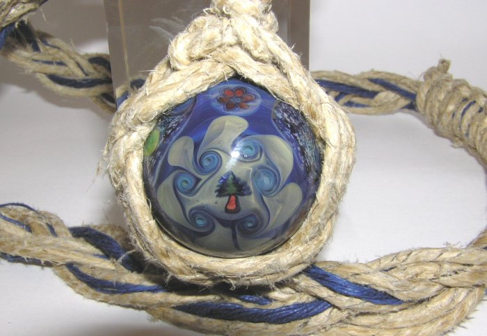 Hip Hop Style Hippie Bling Hand Knotted Hemp and Glass Mushroom Marble Necklace - Nixplicit 008M