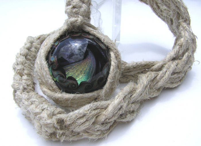 Hip Hop Style Hippie Bling Hand Knotted Hemp & Glass Yin Yang Twist Marble Necklace - Nixplicit 021M