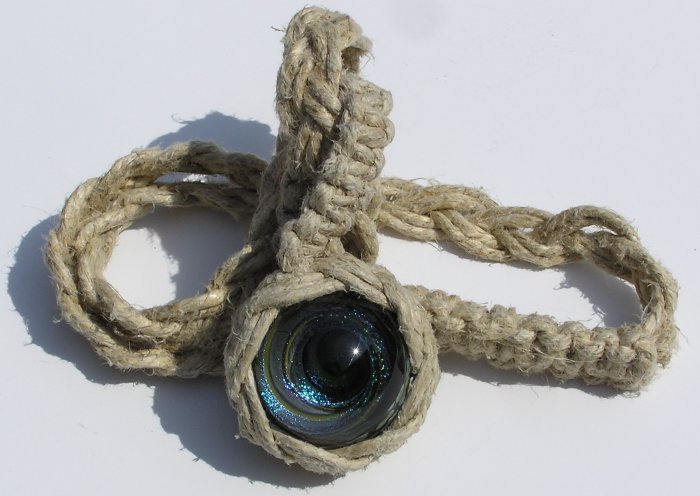 Hip Hop Style Hippie Bling Hand Knotted Glass Marble and Hemp Necklace - Vortex #1 - Nixplicit 004M