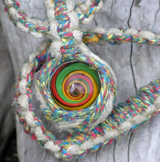 Hip Hop Style Hippie Bling Hand Knotted Rasta Glass Marble Rainbow Hemp Necklace - Nixplicit 026M
