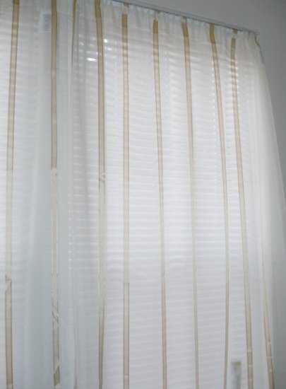Curtains - white sheer with gold trim stripes