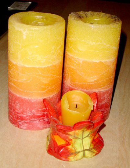 red orange yellow candle set