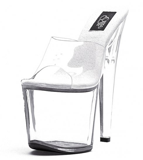 821-VANITY, 8" Stiletto Heel Stripper Mule in Clear/Clear Size 11 US)