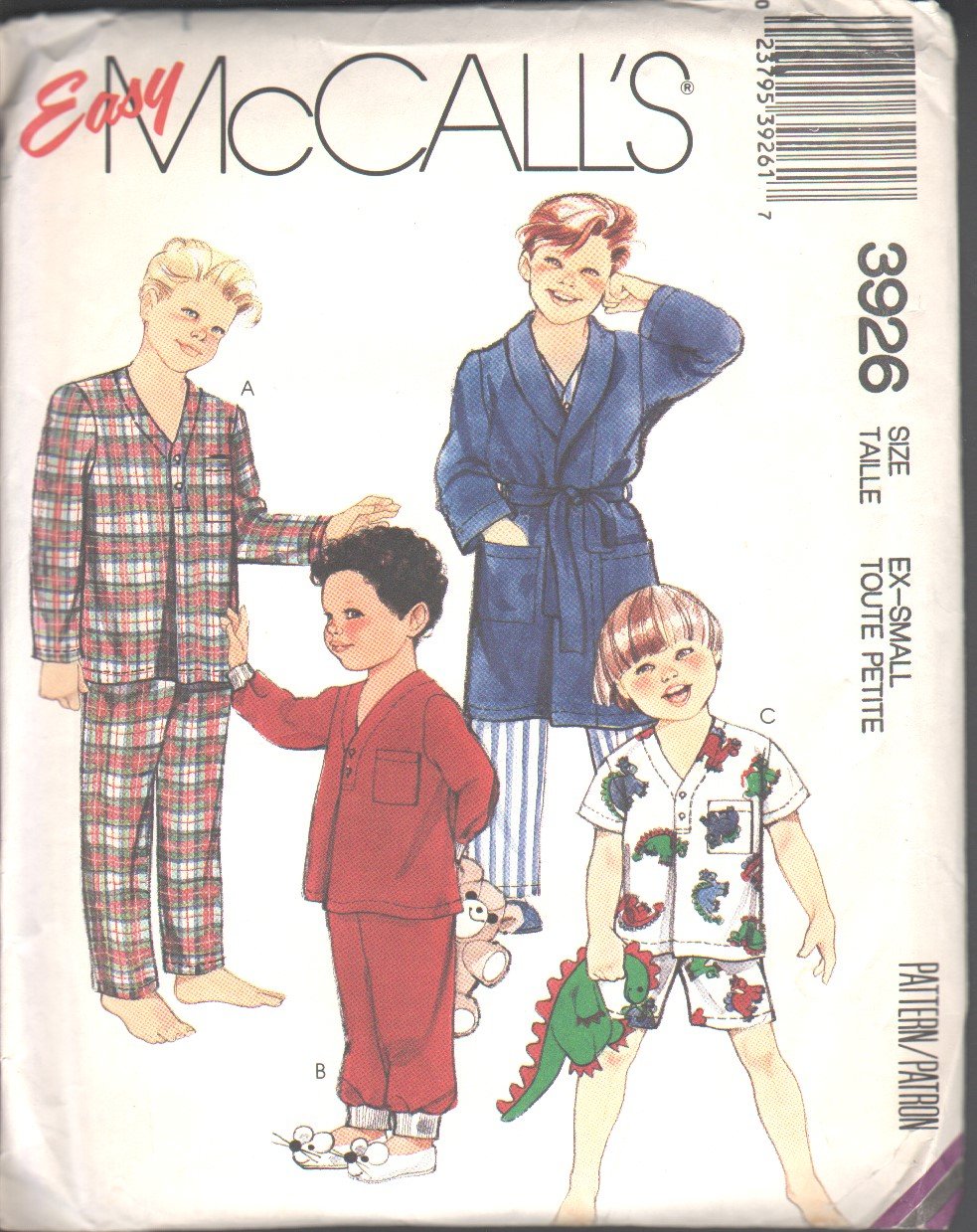 OOP Vintage McCall's 3926 Little Boys’/Childrens’ Robe,Tie Belt, & Pajamas SZ X-Small (4-6)FF