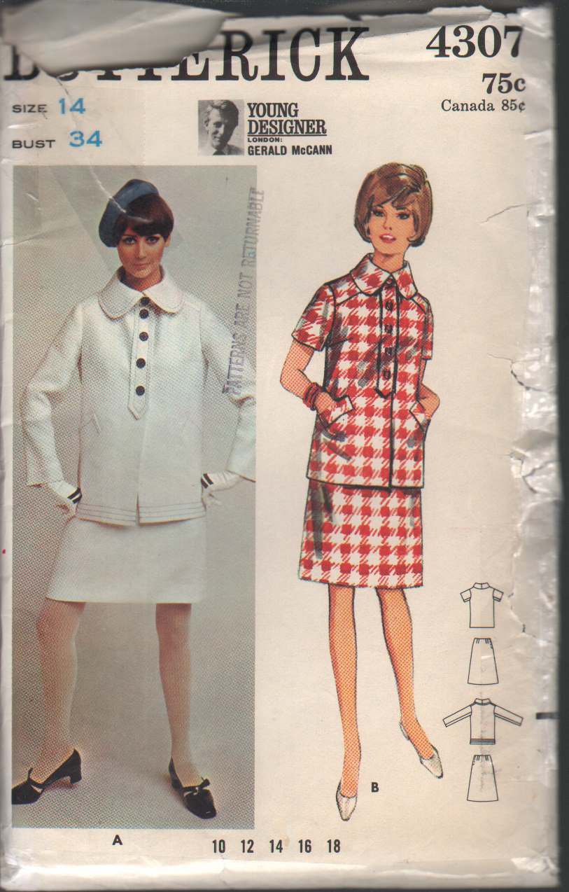 OOP Butterick 4307 Misses' Suit Gerald McCann Young Designer London Collection Size 14 Uncut/FF