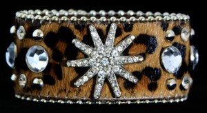 Leopard Print Jewelry CUFF With GENUINE Leather Austrian Crystal Star- NWT