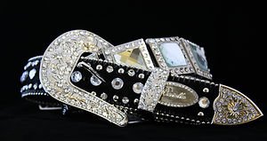 Western Bling Belt Black Genuine Leather & Crystal~Hair On Hide~~all Sizes NWT