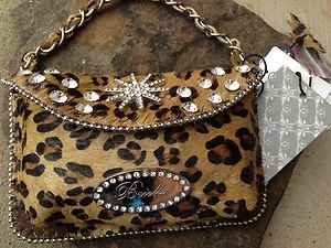 Leopard Print Clutch Cell PURSE GENUINE LEATHER & Austrian Crystal NWT~adorable!
