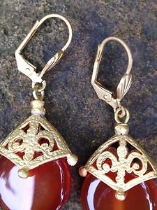Turkish Jewelry~Earings Orange Carnelian earrings~24KGP OVER BRASS~From Turkey