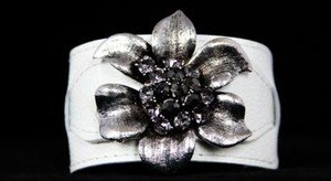WHITE FLOWER GENUINE Leather Buckle Cuff ~Crystal~ NWT ABSOLUTELY BEAUTIFUL!!