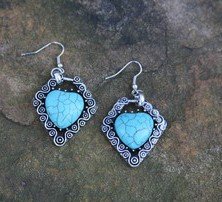 HEART TURQUOISE Earrings -SILVER Tone with NEW w TAG