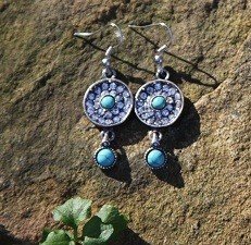 TURQUOISE and Crystal Earrings -SILVER Tone with NEW w TAG