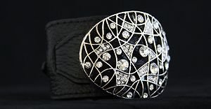Black Leather Buckle Cuff ~Embellished In Genuine Crystal~NWT