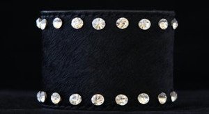 WIDE Black Leather CUFF ~Adorned w/ Crystals~ Adjustable NWT!! ~Hair on Hide~