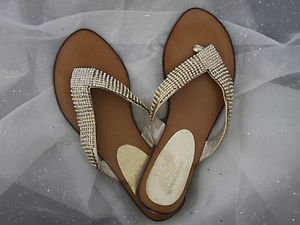 GOLD BLING FLIP FLOP SANDALS Austrian Crystal & Genuine Leather SIZES 6-10 nwt
