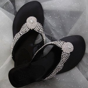 BLACK BLING FLIP FLOP SANDALS Austrian Crystal & Genuine Leather SIZES 6-10 nwt