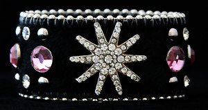 Pink Cowgirl Bling Cuff Bracelet W/ Genuine Leather & Austrian Crystal Star~ NWT