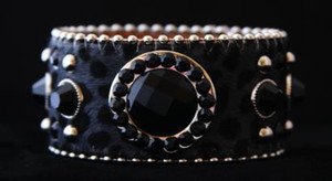 Gray & Black Leopard Print wide Leather Cuff w/Crystal Bracelet -NWT adjustable