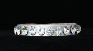 Silver Thin Leather Cuff~Genuine Austrian Crystal Adjustable Bracelet~ NWT CUTE!