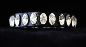 Black Leather Thin Cuff~Genuine Austrian Crystal Adjustable Bracelet~ NWT CUTE!