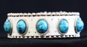 White & Turquoise Leather Cuff~ Adjustable Bracelet~ NWT Retail $35+CUTE!!!