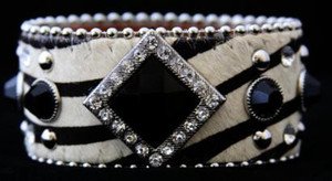 Zebra Print Wide Cuff Genuine Leather Adorned w/ Crystal~ ~Adjustable NWT!!