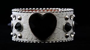 Black & White Bling Heart Cuff Genuine Leather Adjustable Cuff - NWT Retail $39+