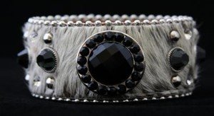 Wide Leather Cuff~ADJUSTABLE ADORNED With Black Austrian Crystals NWT! GORGEOUS!