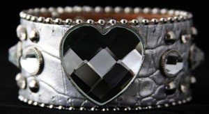 Silver Heart Bling Leather Adjustable Cuff - NWT Retails For $39+++