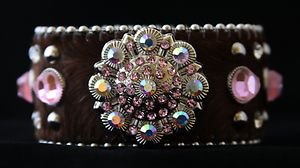 PInk and Brown Bling Cuff Bracelet Brown~ Genuine Leather Hair on Hide NWT