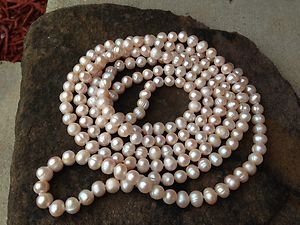 GENUINE Freshwater Pearl Necklace ~~STUNNING~NEW~Never Worn! 7mm Pink/peach