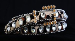 Skinny Bling Leopard Print Belt~Genuine Leather & Austrian Crystal~NWT all Sizes
