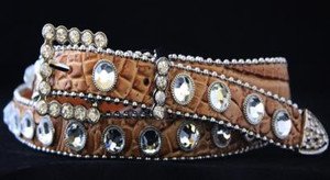Beige Skinny Belt~Genuine Leather & Austrian Crystal~NWT~all Sizes!!