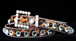 Skinny Leopard Print Belt~Genuine Leather & Austrian Crystal~NWT~all Sizes!!