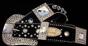 Black Bling Belt, Clear Austrian Crystal~Hair On Hide NWT S, L, XL~Gorgeous!!
