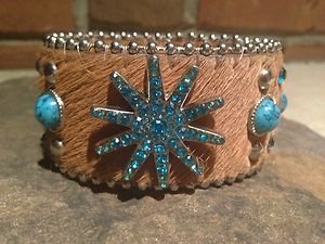 Turquoise Wide CUFF With GENUINE Austrian Crystal - NWT~Adjustable cuff bracelet