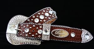 Brown Bling Belt Austrian Crystal~Hair On Hide NWT S, M, L, XL~Beautiful!!