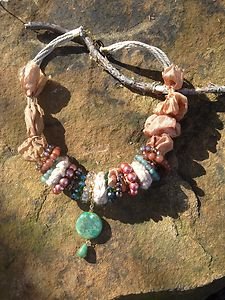 Turkish Jewelry 100% Pure Silk W/ Semi Precious Stones~Genuine Jade Accents