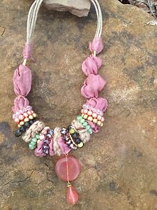 Turkish Jewelry Necklace Pure Silk~ Genuine Semi Precious Stones NWT