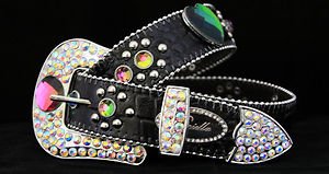 Black Colorful Heart Belt Austrian Crystal~Hair On Hide NWT S, M, L,~CUTE!!