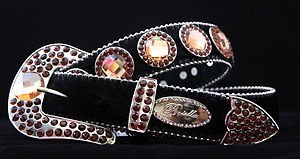 Black with Amber Belt, Austrian Crystal~Hair On Hide NWT S, M, L,